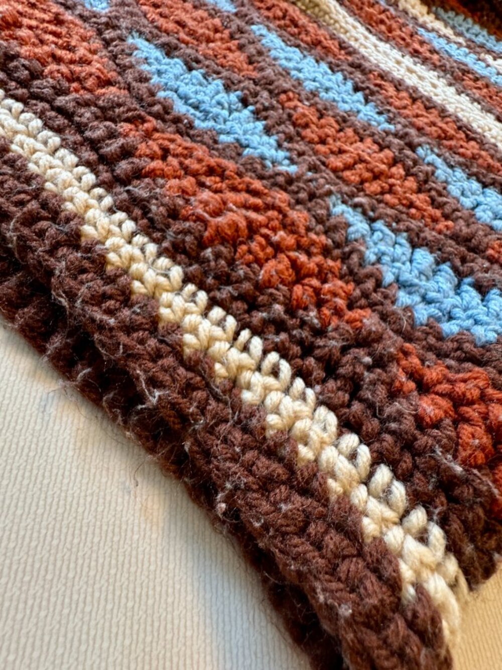 VTG Handcrafted Crochet Diamond Pattern Throw Blanket Rust-Brown Multi 45x70 - Picture 3 of 4